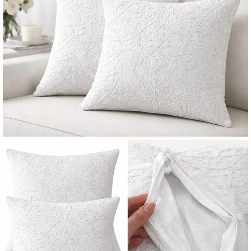 Tahari Home White Embossed Decorative Pillow Covers – Set of 2 – 18x18